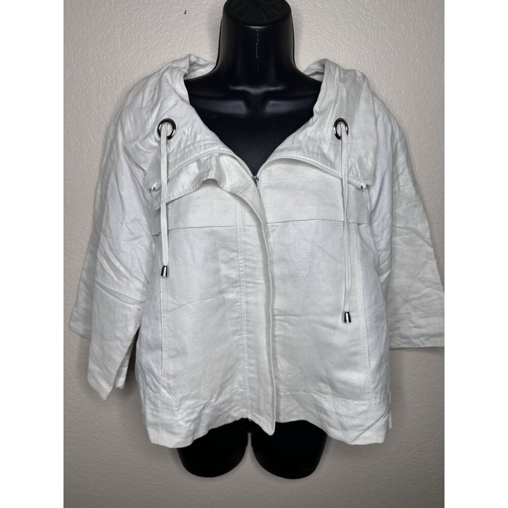 NEW Sandro Sportswear Linen Blend Jacket Lagenlook Cropped 3/4 Sleeve Zip S NWT - Picture 3 of 13
